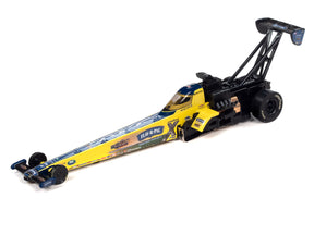 Yellow and black slot car dragster for NHRA Top Fuel racing for Auto World SC398