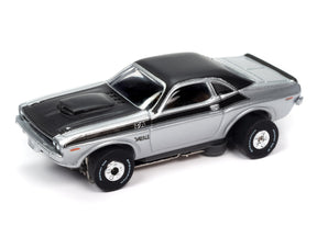 Silver slot car with black roof and tires for Auto World SC400