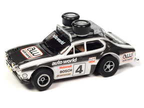 Black and white slot car race car with "auto world" decals for SC403