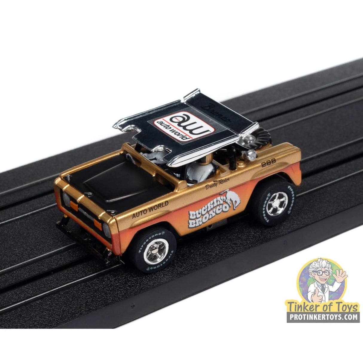 Xtraction 1972 Ford Baja Bronco (Gold with Orange Race Graphics) 1A | SC407 | Auto World — on-track view