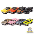 All eight Auto World SC434 Thunderjet Greatest Hits HO slot cars, Version A above Version B, outside packaging