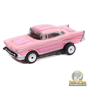 Auto World SC434 3B Thunderjet 1957 Chevrolet Bel Air Lowrider in pink, loose HO slot car