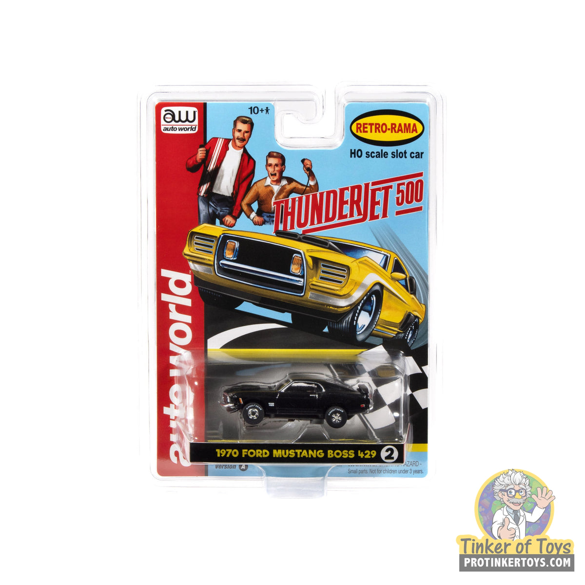 Auto World SC434 2A Thunderjet 1970 Ford Mustang Boss 429 in black, HO slot car in original retail packaging