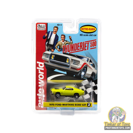 Auto World SC434 2B Thunderjet 1970 Ford Mustang Boss 429 in Grabber Green, HO slot car in original retail packaging