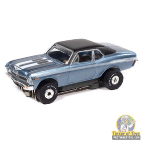 Auto World SC434 1B Thunderjet 1969 Chevy Nova in metallic blue, loose HO slot car