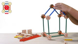 Wooden sticks and spools connecting toy video