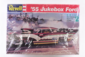 Model kit box art showing a 1955 Jukebox Ford race car for Revell