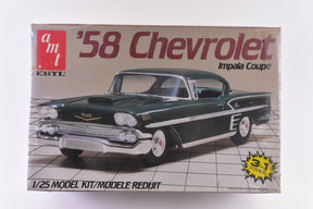 Box art for 1/25 scale model kit of a 1958 Chevrolet Impala Coupe for AMT 6548