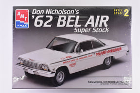 1/25 scale model kit box art featuring a 1962 Bel Air Super Stock car for AMT 6699
