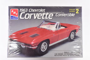Red 1963 Chevrolet Corvette convertible model kit box art for AMT 6774