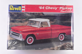 Red 1964 Chevy pickup truck model kit box art for Revell 7613