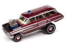 Second Chance 1964 FORD COUNTRY SQUIRE POLICE ZINGERS (DARK RED) 1:64 Diecast | SCM133 | Round2