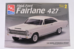 White 1966 Ford Fairlane 427 model kit box art for AMT 6180