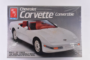 White 1/25 scale model kit of a 1991 Chevrolet Corvette convertible for AMT 6144