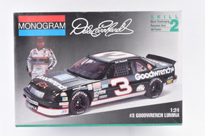 Model kit box art showing a black and red #3 Goodwrench Lumina race car for Monogram