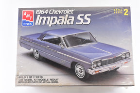 Blue 1964 Chevrolet Impala SS model kit box art for AMT 6584