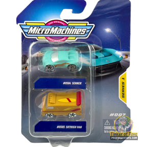 Two die-cast cars: a teal sedan and a yellow van, packaged together for MicroMachines MMW0272