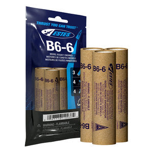 Three B6-6 model rocket engines in a blister pack for Estes EST10037