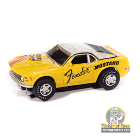 Yellow Fender Mustang slot car with black roof for Auto World SC419