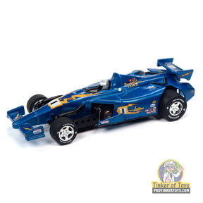 Blue slot car of a 2014 IndyCar, Super III special edition for Auto World SC383