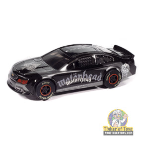 Black slot car replica of a 2015 Chevy SS Motorhead for Auto World SC419