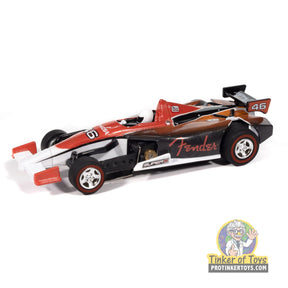 Red and black slot car of a Super III Indy Car, Fender for Auto World SC419