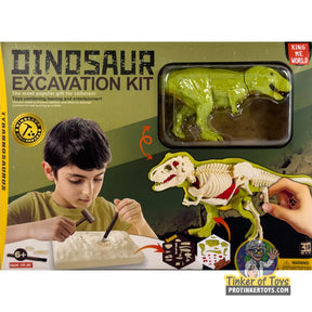 Boy excavating dinosaur bones from a fossil kit for King Me World IMX17232