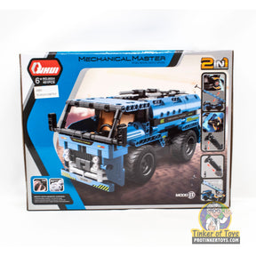 Blue R/C crane and truck building set, 2-in-1 toy kit for Qihui QIH08024