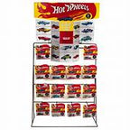 Display rack for collectible toy cars, featuring multiple tiers for organized product display for Auto World AWAC016