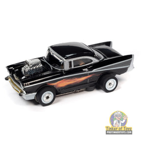 Black 1957 Chevrolet Bel Air street rod with blower for Auto World SC392