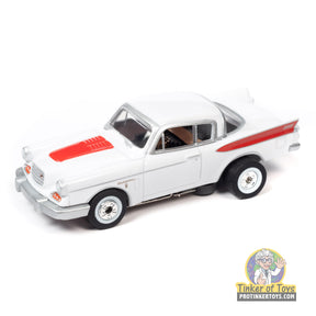 White 1957 Studebaker Golden Hawk toy car with red accents for Auto World SC392