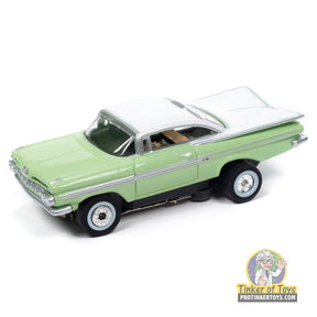 Seafoam green and white 1959 Chevy Impala toy car for Auto World SC408