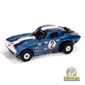 Blue and white slot car of a 1964 Corvette Grand Sport for Auto World SC415