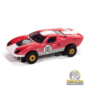 Red and white slot car Ford GT40 toy car, number 80 for Auto World SC415