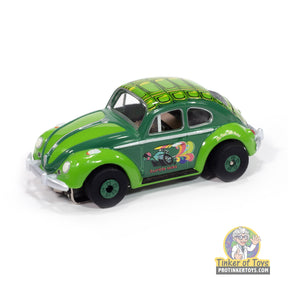 Green Volkswagen Beetle toy car with "Turtle Wax" decal for Auto World SC418