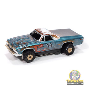 Teal and white 1969 Chevy El Camino toy car with "13" decal for Auto World SC416