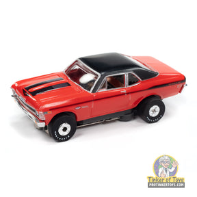Red 1969 Chevy Nova slot car toy car with black roof for Auto World SC411