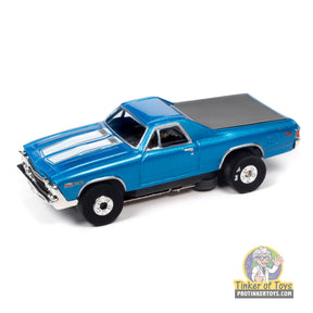 Blue 1969 Chevrolet El Camino toy car with black bed for Auto World SC390