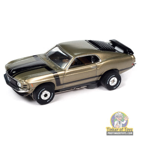 Gold 1970 Mustang Boss 302 slot car for Auto World SC394