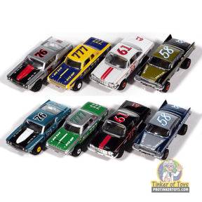Set of 8 slot car race cars: Thunderjet Thunder Road 2025 models for Auto World SC423