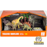 Box of Triassic dinosaur toys with various models inside, featuring King Me World branding.