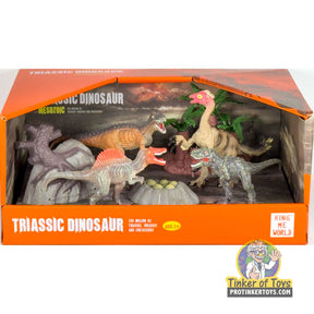 Set of 7 dinosaur figures representing Triassic period creatures for King Me World IMX17238