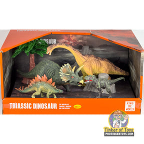 Set of seven dinosaur figures representing Triassic period life for King Me World IMX17243