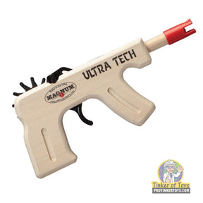 Wooden toy pistol labeled "ULTRA TECH" with red tip for Magnum Rubber Band Guns GL2UT