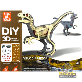 Dinosaur skeleton puzzle showing a Velociraptor build kit for King Me World IMX17258