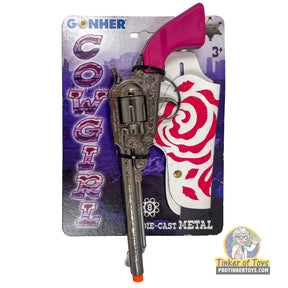 Toy revolver and pink holster set on card backing for Gonher 188/0F