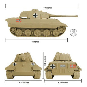 Scale diagram showing dimensions of a German King Tiger tank toy for BMC Toys 49987