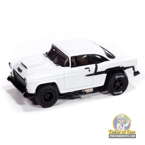 White 1955 Chevrolet Bel Air slot car with black accents for Auto World SC417