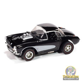Black and silver 1957 Chevy Corvette convertible toy car for Auto World SC417