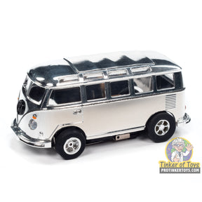Chrome VW Samba Bus toy model, side view for Auto World SC412
